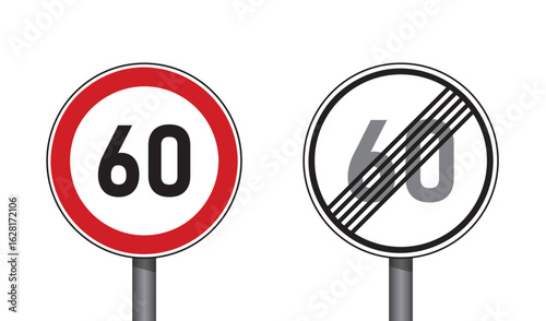 traffic signs set speed limit 60 isolated vector illustration