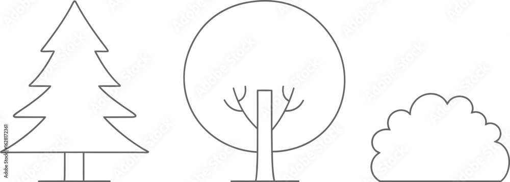 Fototapeta premium Vector trees clip art collection evergreen deciduous bush design