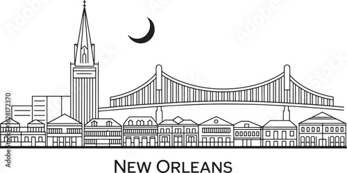 New Orleans Skyline A Detailed Illustration of the Crescent City's Architectural Wonders