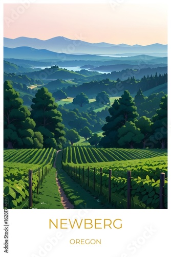 Newberg Oregon United states Travel Poster Illustration Print Decor Gift Canvas Wall Art Gift