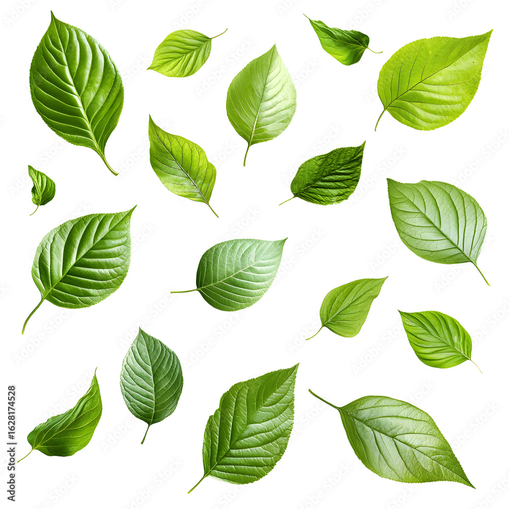 Obraz premium Green Leaves Arranged on Transparent Background - Nature's Beauty
