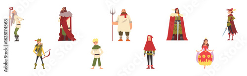 Medieval People Character in Standing Pose Vector Illustration Set