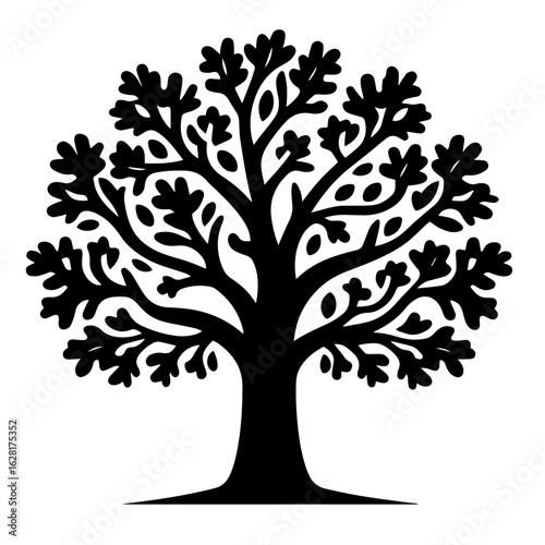 Clean black and white silhouette vector of a oak tree
on white background