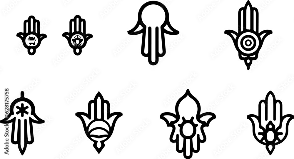 Fototapeta premium Hamsa Symbol Set hand of miriam, vector bundle
