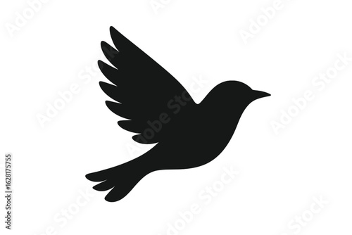 Flying bird silhouette black shape vector icon. Dove peace symbol freedom flight wings spread. Wildlife nature graphic design element. Animal logo template isolated