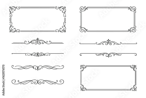 Vintage ornate decorative borders elegant dividers flourish scroll vector design elements frames classic intricate swirl patterns perfect invitations greeting cards certificates