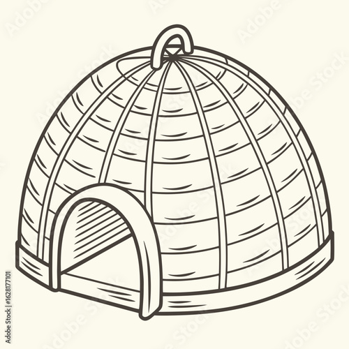 Cozy Pet Shelter: A detailed illustration of a comfortable pet shelter with a round, dome-like shape, perfect for small animals to have their private den.