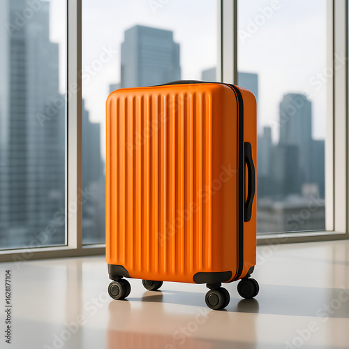 Bright Orange Luggage in Modern Airport Terminal – Travel and Urban Adventure Concept