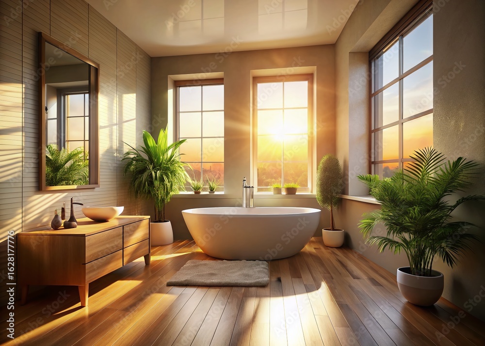 Fototapeta premium Minimalist Interior: Soft Light, Parallel Windows, Calming Space