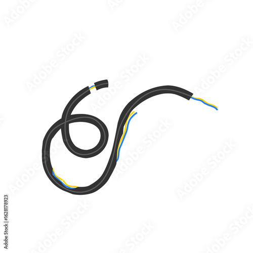 Illustration of broken and damaged cables. Illustration of a black cable. Flat design of a damaged cable