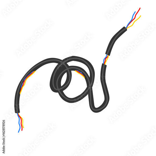 Illustration of broken and damaged cables. Illustration of a black cable. Flat design of a damaged cable