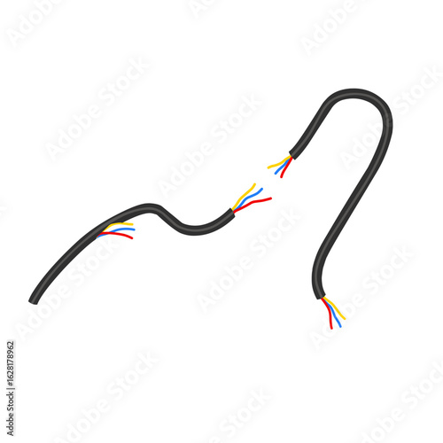 Illustration of broken and damaged cables. Illustration of a black cable. Flat design of a damaged cable