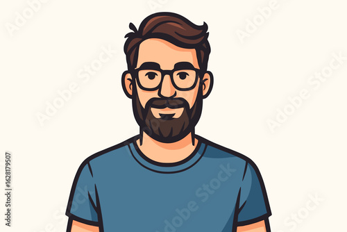 Portrait vector illustration of casual bearded man with glasses smiling friendly male character avatar profile person cartoon flat design simple background professional employee