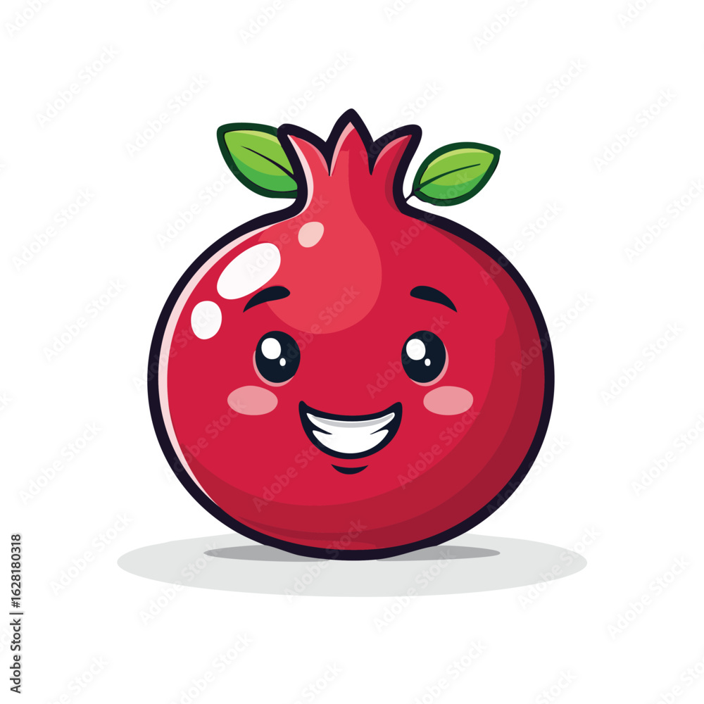 Obraz premium Smiling pomegranate character vector illustration with bold white outline in flat color style clean and fun design isolated on white background