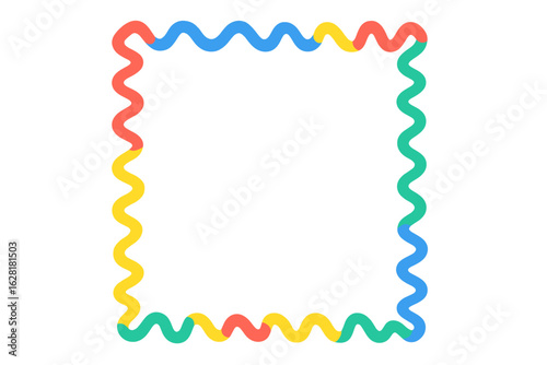 Colorful wavy zigzag frame border vector. Playful squiggly decorative template background. Vibrant rainbow abstract graphic design. Creative digital art border pattern