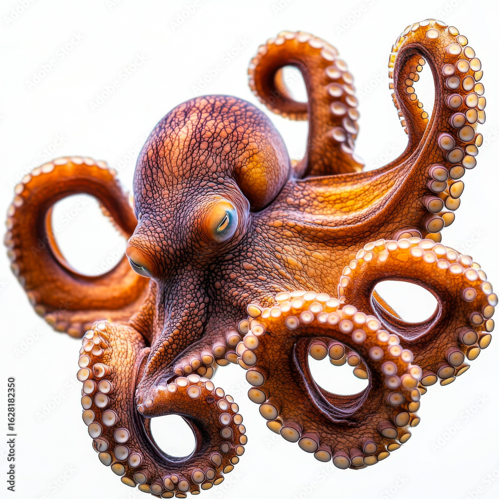 Obraz premium giant pacific octopus swimming through white background