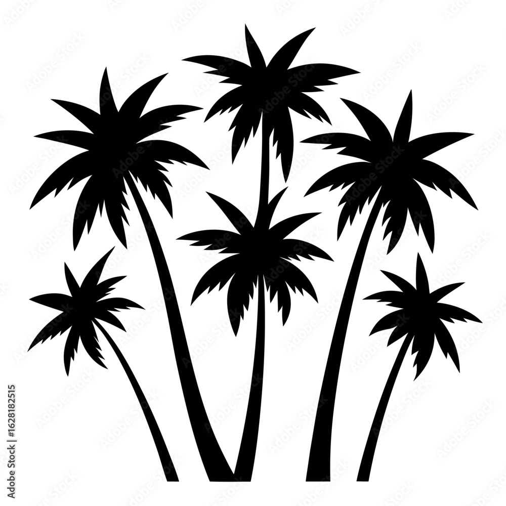 Obraz premium Bundle of 7 palm tree silhouettes isolated on white background