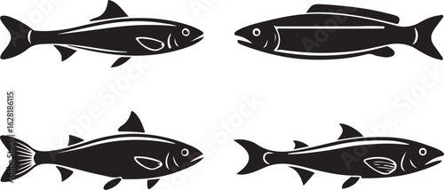 Black fish silhouettes icon collection