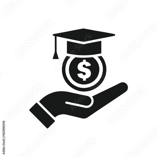 Hand Holding Graduation Cap With Dollar Coin Symbolizing Education Funding And Investment Keywords: hand, holding, graduation cap, mortarboard