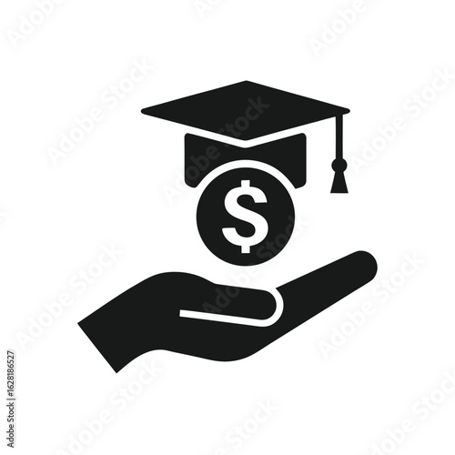 Hand Holding Graduation Cap With Dollar Coin Symbolizing Education Funding And Investment Keywords: hand, holding, graduation cap, mortarboard