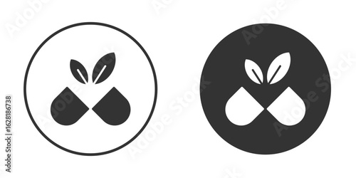 Herb eco capsule icon concept, simple flat design. Clipart vecot in black colors