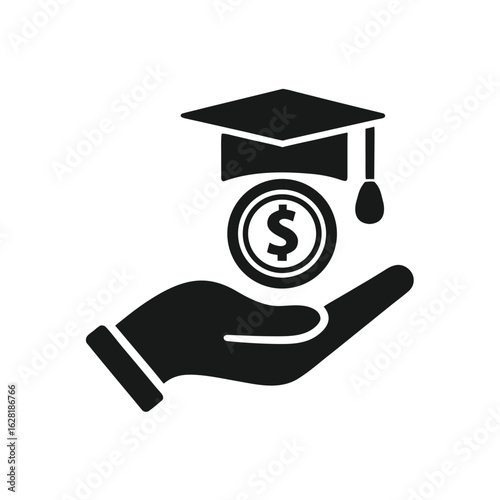 Hand Holding Graduation Cap With Dollar Coin Symbolizing Education Funding And Investment Keywords: hand, holding, graduation cap, mortarboard