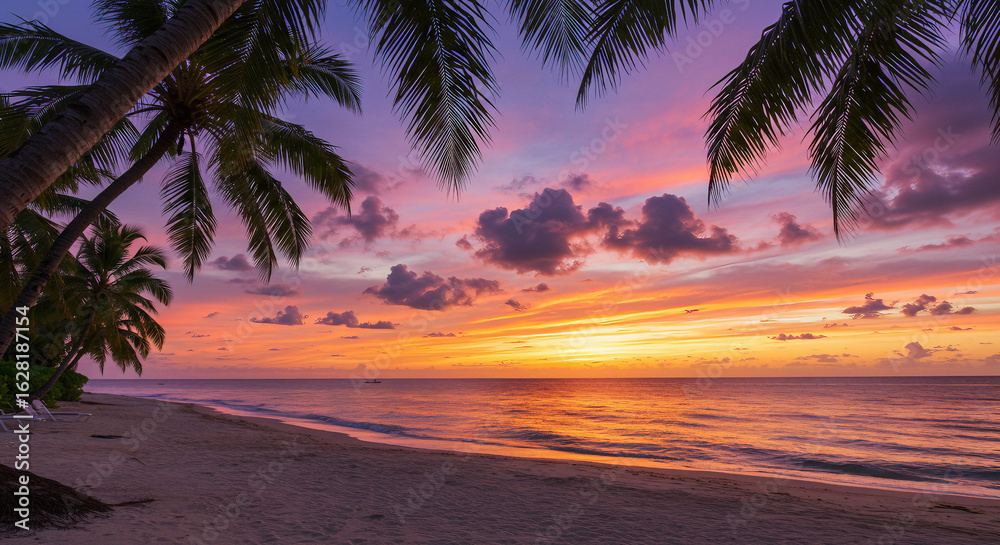 Fototapeta premium Vibrant Sunset Over Tropical Beach