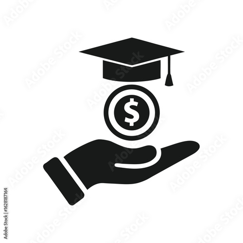 Hand Holding Graduation Cap With Dollar Coin Symbolizing Education Funding And Investment Keywords: hand, holding, graduation cap, mortarboard