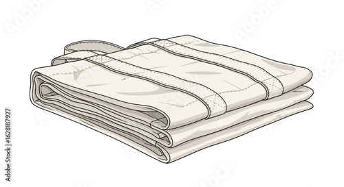 Folded canvas tote bag, illustration of a folded fabric bag with handles.