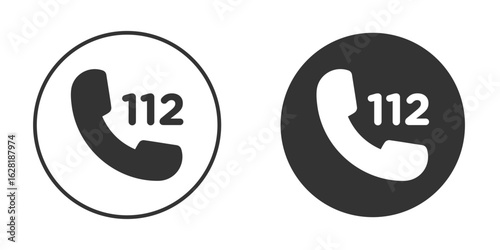Emergency 112 call icon concept, simple flat design. Clipart vecot in black colors