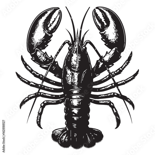 Black and white lobster vector with thick black outlines, offering a clean and sharp look suitable for seafood branding or minimalist graphic design.

