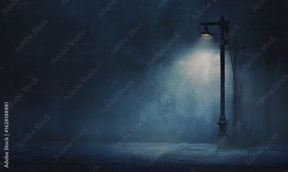 Naklejka premium A vintage street lamp illuminates a misty night