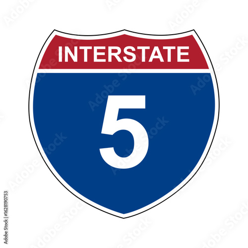 Interstate 5. Interstate highway sign. Road number. Signpost indicating route numbers in the U.S. Interstate Highway System. Even numbers run west to east. Odd numbers run north to south.