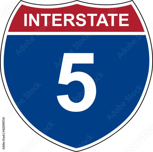 Interstate 5. Interstate highway sign. Road number. Signpost indicating route numbers in the U.S. Interstate Highway System. Even numbers run west to east. Odd numbers run north to south.