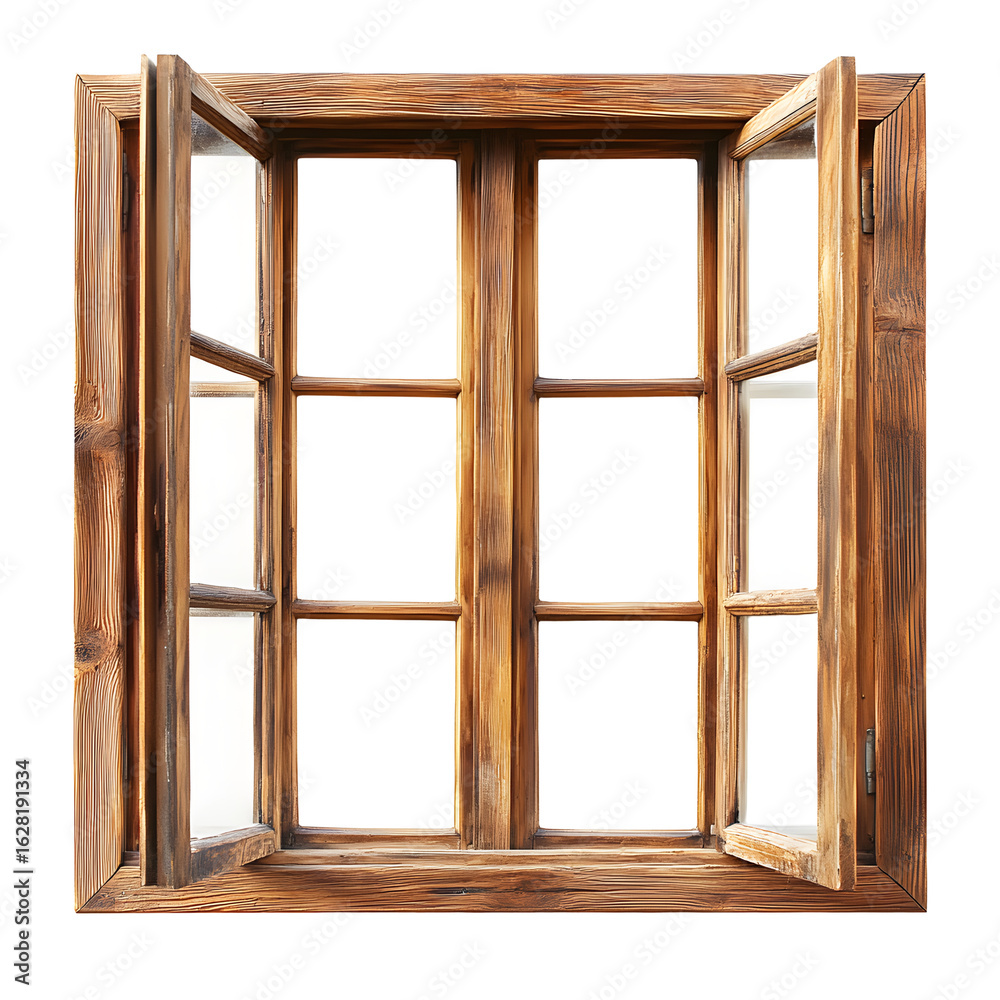 Obraz premium Rustic Wooden Window Frame with Multiple Glass Panes for Interior Design Inspiration