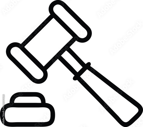 Gavel Icon: Legal Justice Symbol, Court Auction Illustration, represents authority, judgment, and the finality of decisions in courtrooms and auctions