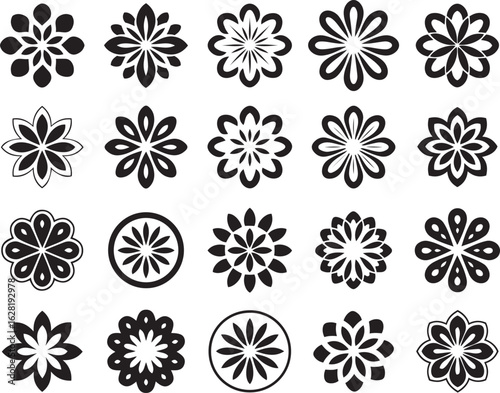 Set of silhouette vector icons for diwali rangoli and mandala designs
