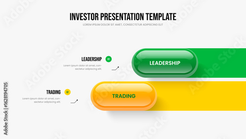 Sales Planning 2 Step Diagram Slideshow Layout. Investor Solution Two Element Infographic Slide Template. Business Report Frame Design Vector Illustration.