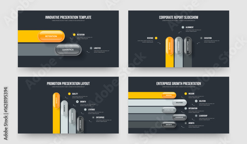 Sales Profile 2 3 4 5 Element Infographic Slideshow Design Set. Investor Growth Two Three Four Five Option Diagram Slide Layout Vector Illustration Bundle.