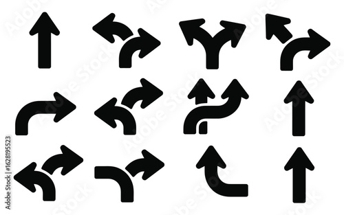 Vector art of collection of various arrow icons isolated on white background for navigation and direction projects