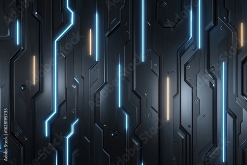 Astratto sfondo scuro con struttura geometrica precisa e linee luminose