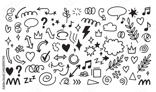 Collection of hand drawn doodles and scribble elements for decorative design usage