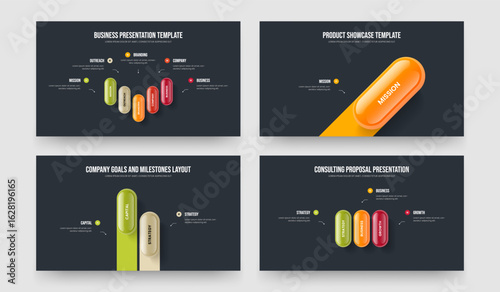 Sales Analysis 5 1 2 3 Option Diagram Slide Layout Collection. Marketing Innovation Five One Two Three Step Infographic Frame Design Vector Illustration Bundle.