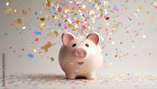 Wallpaper Mural Pink piggy bank surrounded by confetti Torontodigital.ca