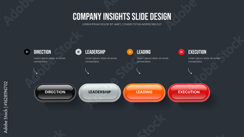 Professional Report Four Element Diagram Frame Template. Marketing Launch Slide Layout Vector Illustration. Project Development 4 Option Infographic Slideshow Design.