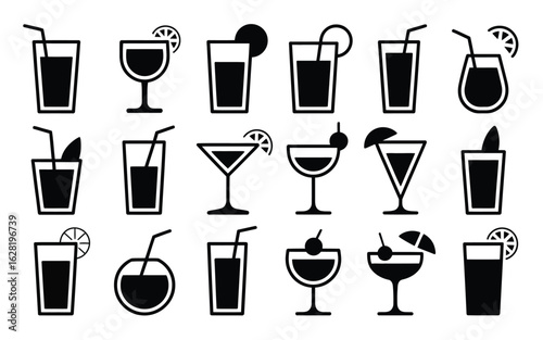 Vector art of cocktail and drink icons isolated on white background for bar or restaurant menu design