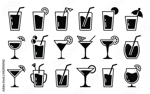Vector art of set of various cocktail icons isolated on white background for bar and party concept