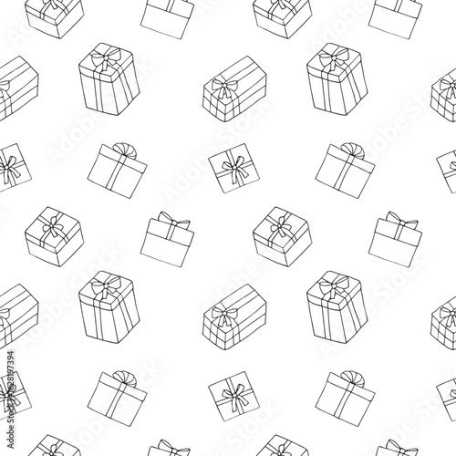 Gift boxes seamless pattern hand drawn, vector illustration