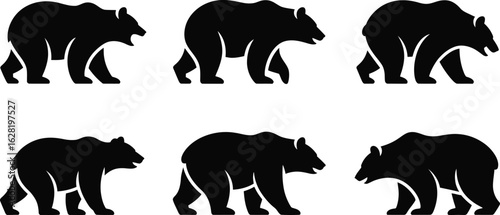 Six black bear silhouettes in profile against white background