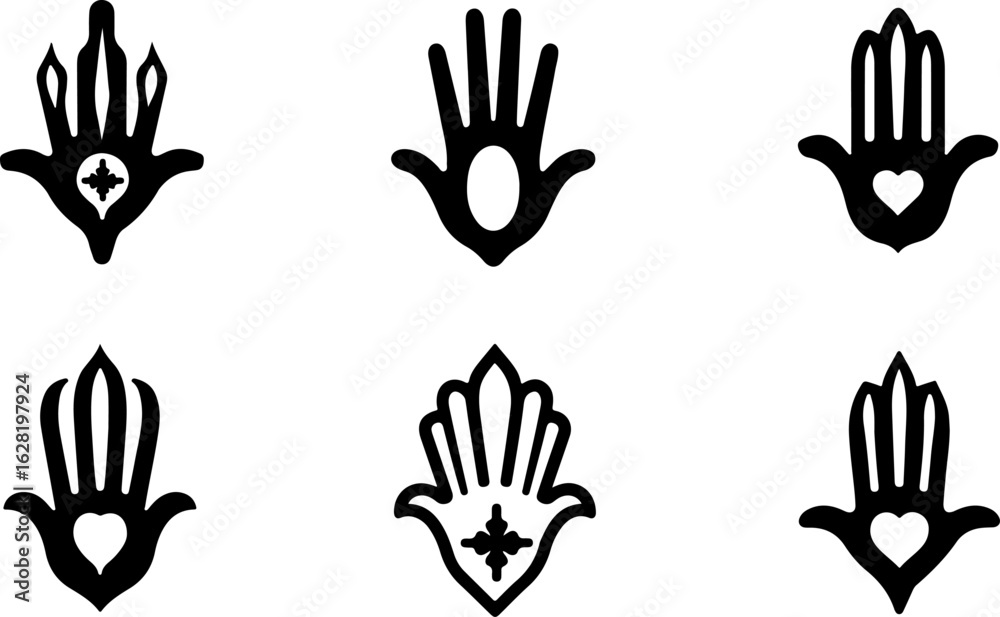 Fototapeta premium Hamsa Hand Symbol Variations vector bundle